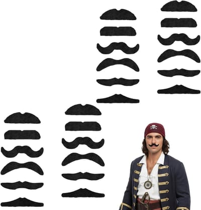 SnelShoppen - Pack van 24 Zelfklevende Snorren, Zwarte Neppartij Baard, Realistische Schnauzer voor Carnaval, Kostuumfeest, Valse Baard voor Mannen, V