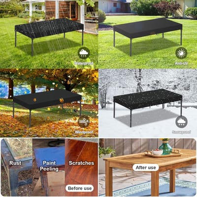 Famanu – Tuintafelhoes Waterdicht Afdekking voor Tuintafel - 420D Tafelafdekking Rechthoekig Tafelhoes Buiten Winddicht Hoes voor Tafelbladen - Outdoor Tafelbladbeschermhoes - 180x80x15cm