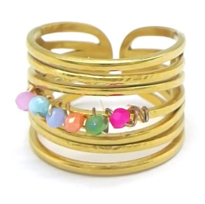 Ring – sieraad – accessoire – RVS – stainless steel – one size - goudkleurig - multicolor - kralen – cadeau – geschenk – cadeau – feest – feestdagen