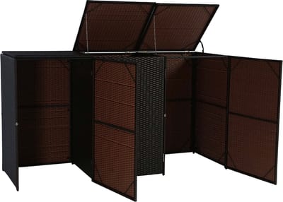 3-vaks prullenbak deksel MCW-E25, prullenbak deksel prullenbak, poly rotan 3x120l ~ bruin
