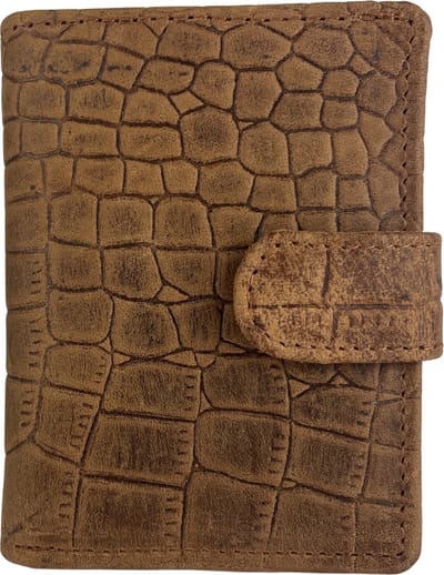 Pasjeshouder Uitschuifbaar – Cognac – Croco print - Leer - Creditcard Houder - RFID – Anti Skim - Muntgeld Ritsvak - Pasjeshouder