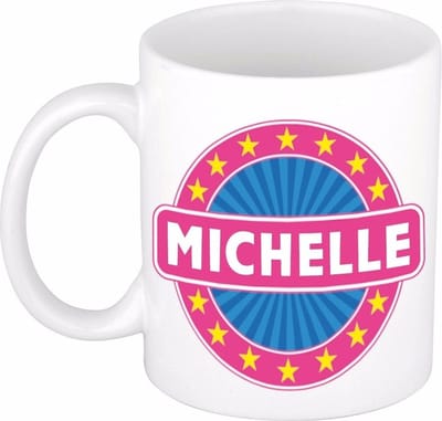 Bellatio Decorations - Michelle voornaam - koffiemok - beker - wit/roze - 300 ml - Cadeau - Dames - Collega - Moederdag - Verjaardag