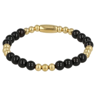 My Bendel - Damesarmband Goudkleurig met Onyx Edelsteen Elastisch - met Luxe Cadeauverpakking | Sieraden Voor Dames | Maat M