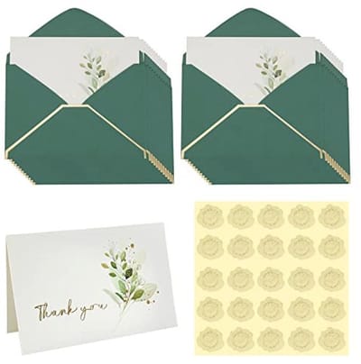 24 Stuks Groene Bedankt Kaarten met Enveloppen en Stickers voor Bruiloften, Afstuderen, Babyshowers en Meer