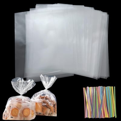 Dailygoods- Cellofaan Zakjes Set van 150 Stuks - Doorzichtige Zakjes - Metalen Lintjes - 25 x 15 cm - Hoogwaardig Polypropyleen - Voor Snoep/Cadeautjes - Snoepzakjes