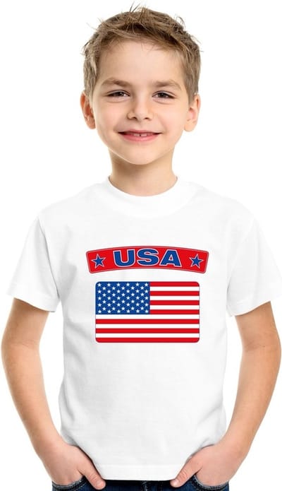 Supporters kleding - t-shirt van vlag Amerika / USA - wit - voor kinderen - korte mouwen - sport 110/116