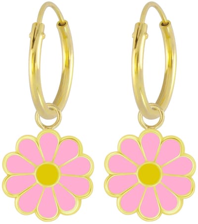 Joy|S - Zilveren madelief bloem bedel oorbellen - oorringen - gold plated