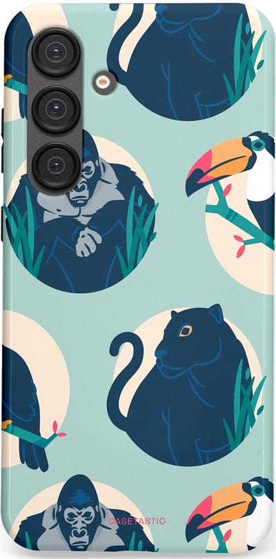 Casetastic hoesje geschikt voor Samsung Galaxy S25 Plus - Dubbellaagse bescherming - Wilde Dieren Mix - Fashion Case - Lichtgrijs Donkerblauw Crème Donkergrijs
