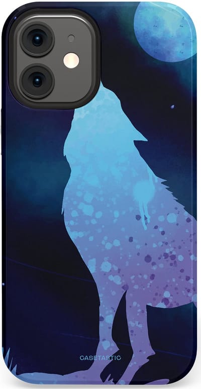 Casetastic Hoesje Geschikt voor Apple iPhone 12 Mini - Stijlvolle Beschermende Duo-layer Case - Blauwe Wolvennacht