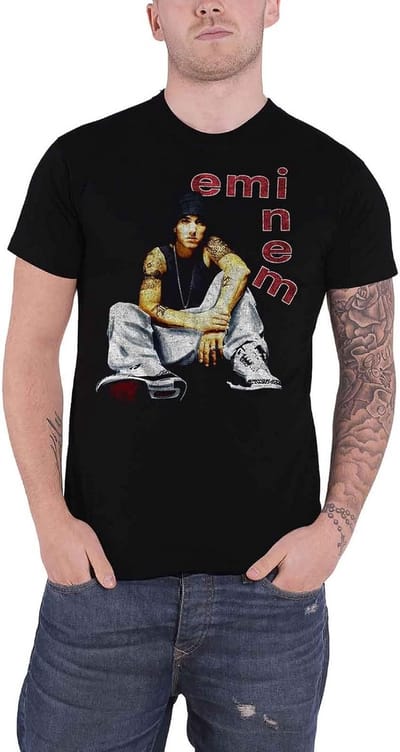 Unisex Zwart T-Shirt met Letterprint Slim Shady Officieel Gelicenseerd