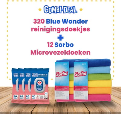 Blue Wonder 4 x 80 doekjes + 12 Sorbo Microvezeldoekjes - doekjes - desinfectie doekjes - hygiëne doekjes - natte reinigingsdoekjes