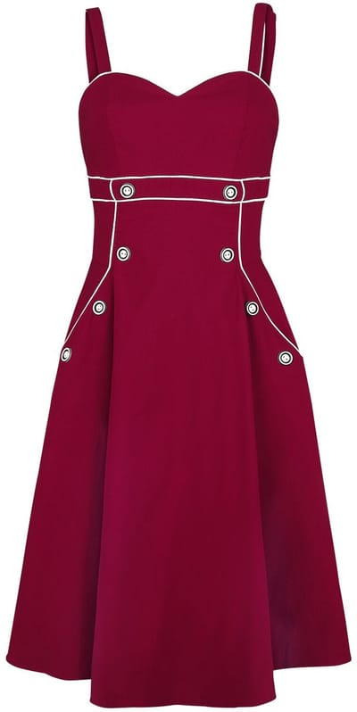 Voodoo Vixen - Rockabilly Midi-jurk - Claudia Red Seaside Dress - XS tot 4XL - voor Vrouwen - rood