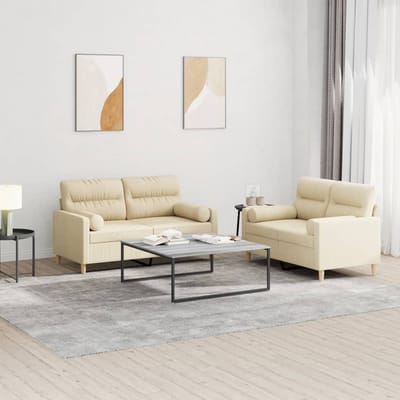 vidaXL 2-delige Loungeset met kussens stof crèmekleurig