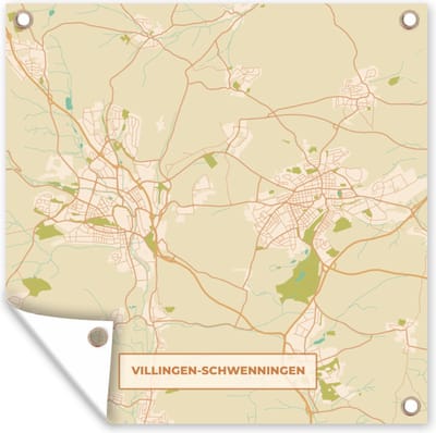 Tuin poster Villingen-Schwenningen - Plattegrond - Kaart - Vintage - Stadkaart - 200x200 cm - Stadskaart - Tuindoek