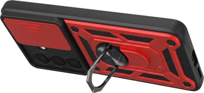 Mayaxess, Ringhoesje Geschikt voor Samsung Galaxy S26 met Schuifbare Camerabescherming Schokbestendig, Rood