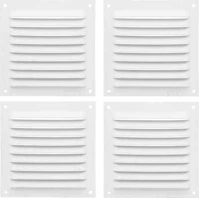 AMIG Ventilatierooster/muurrooster - 4x - 100 x 100mm - aluminium - wit - schoepenrooster