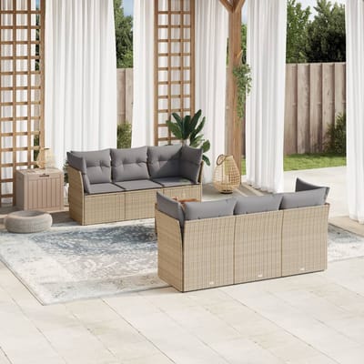 vidaXL - 7-delige - Loungeset - met - kussens - poly - rattan - beige