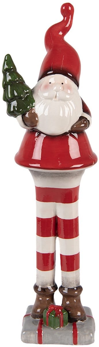 Clayre & Eef Kerstdecoratie Beeld Kerstman 9x8x30 cm Rood Wit Keramiek