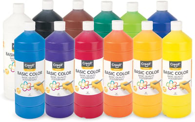 Creall Plakkaatverf - 12 kleuren - mix set 12 kleuren schoolverf - grootverpakking - 12 x 1000ML - Gemaakt in Nederland - professionele kwaliteit - glutenvrij