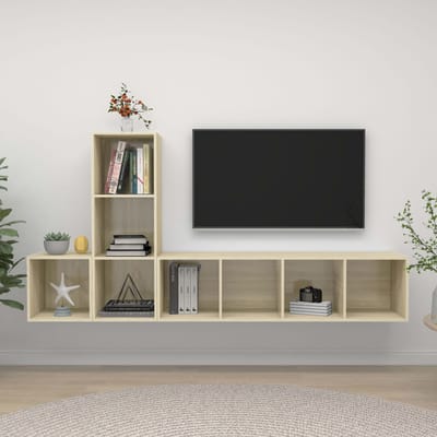 vidaXL - 3-delige - Tv-meubelset - bewerkt - hout - sonoma - eikenkleurig