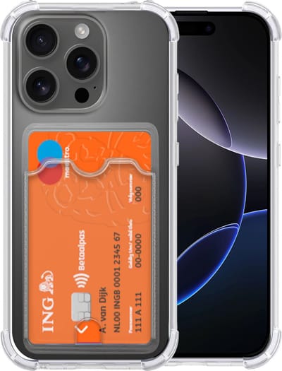 Hoesje Geschikt voor iPhone 16 Pro Hoesje met Pashouder Siliconen Shockproof Case - Arara Backcover- Transparant