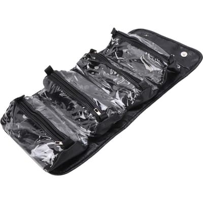 Hangende Oprolbare Make-up Tas Waterdicht PU Leer Reis Toilettas voor Vluchten Roadtrips Zwart Afneembaar 4 in 1 gray