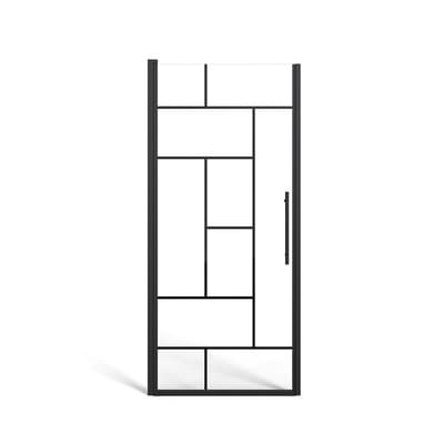 Vente-unique Pivoterende douchedeur van mat zwart metaal in industriële stijl - Anti-kalkglas - 80 x 195 cm - FIORENI