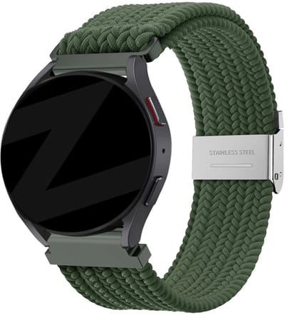 Bandz Hoogwaardig gevlochten bandje met klemsluiting geschikt voor Garmin Vivoactive 6 / 5 / 3 / Vivomove / 3 / HR / Style / Luxe / Sport / Trend / Forerunner 645 / 570 / 245 / 170 / 165 / 70 / 55 / Venu / SQ / SQ2 / 2 Plus / Approach S12 - Groen