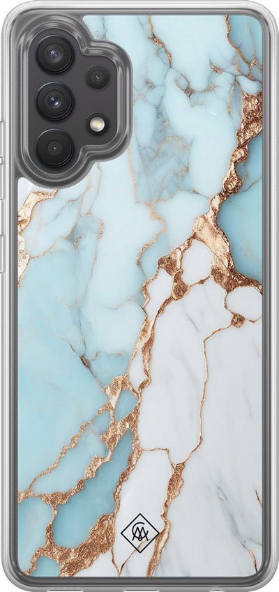 Casimoda® hoesje - Geschikt voor Samsung Galaxy A32 4G - Marmer Lichtblauw - 2-in-1 case - Schokbestendig - Marble design - Verhoogde randen - Blauw, Transparant