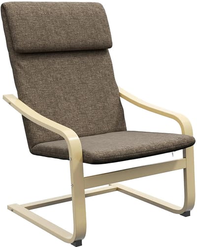 Sweiko Fauteuil - Met hoofdsteun - Maximale belasting 120kg - Linnen + massief hout - Bruin