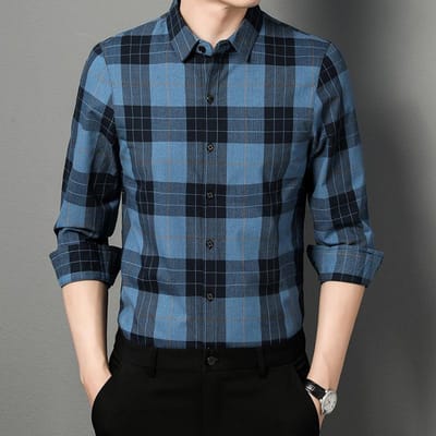 Lente Nieuw Geruit Overhemd Heren Lange Mouwen Overhemd Lente Kleding voor Middelbare Leeftijd Papa Dunne Revers Casual Herenkleding 4XL gray