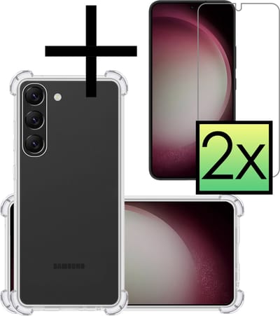 Hoesje - Met Screenprotector - 2 Stuks - Geschikt voor Samsung Galaxy S23 - Sterk & Shockproof - Siliconen Case - Back Cover - Telefoon Hoes - Shock Proof - Transparant