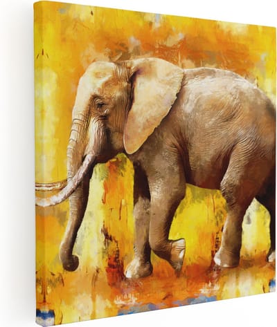 Artaza Canvas Schilderij Olifant Abstract - 30x30 cm - Klein - Muurdecoratie Dieren - Wanddecoratie Woonkamer - Kamer Accessoires