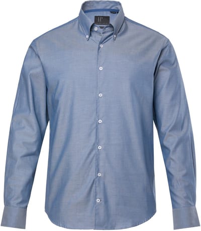 JP 1880 - Heren - Overhemd lange mouwen all-over print buttondown kraag - Blauw denim - Maat 3XL