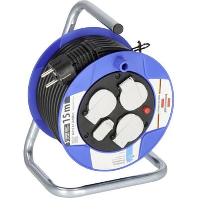 Brennenstuhl Garant Compacte kabelhaspel 3-voudig met USB voor gebruik binnenshuis (indoor kabelhaspel met USB-oplaadfunctie en 15 m kabel, Made in Germany) blauw