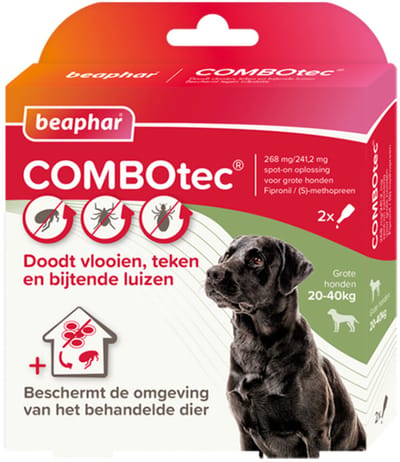 Beaphar Combotec Anti Teken- en Vlooiendruppels Hond 20-40 kg - 2 x 2 pipetten - Voordeelverpakking