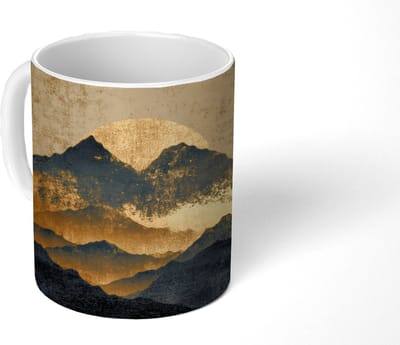 Mok - Koffiemok - Gouden Bergen bij Maanlicht - Mokken - 350 ML - Beker - Koffiemokken - Theemok