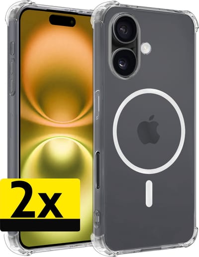 Hoesje - 2 Stuks - Geschikt voor Apple iPhone 16 - Magsafe Compatible - Sterk & Shockproof - Back Cover - Shock Proof Case - Telefoon Hoes - Telefoonhoesjes - Transparant