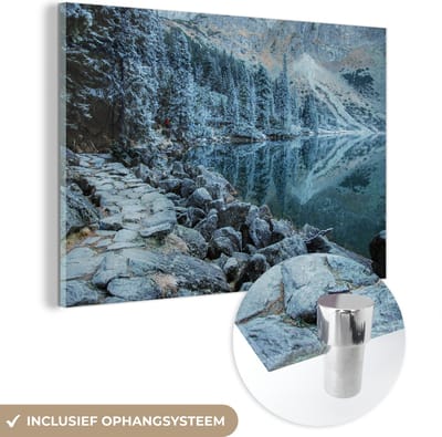 ® Glasschilderij 180x120 cm - Schilderij acrylglas - Het besneeuwde landschap van het Nationaal park Tatra in Polen - Foto op glas - Muurdecoratie woonkamer - Wanddecoratie slaapkamer - Schilderijen