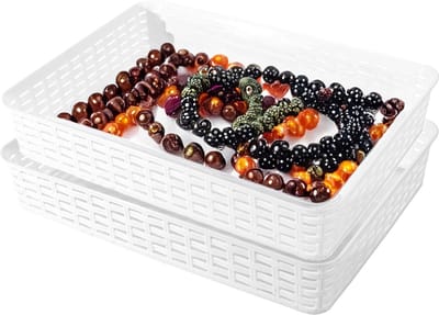 Hega Hogar Opbergmandje/ladeverdeler - 2x - wit - 4.5 liter - kunststof - 26 x 35 x 6 cm - kastmandjes - manden