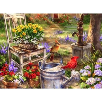 Peinture diamant 5D à perceuses rondes complètes à faire soi-même, broderie de mosaïque de fleurs et d'oiseaux 20X30CM beige