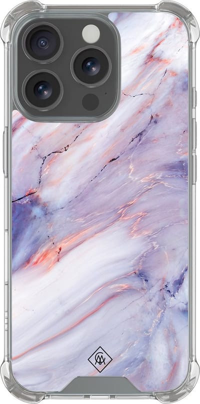 Casimoda® hoesje - Geschikt voor iPhone 16 Pro - Marmer Paars - Shockproof case - Extra sterk - Siliconen/TPU - Paars, Transparant