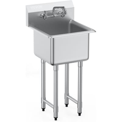 VEVOR RVS spoelbak commerciële spoelbak 457 x 381 x 1041 mm, RVS spoelbak met kraan 104 kg draagvermogen, RVS spoelbak spoelbak keuken vrijstaande spoelbak