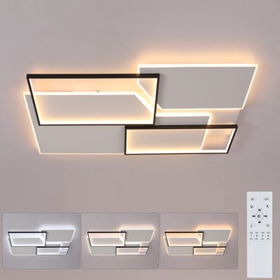 Haobosic Rechthoekig Aluminium - Plafondlamp - Zwart/Wit - 80W Dimbaar - Afstandsbediening
