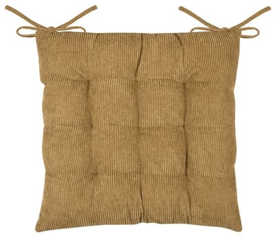 Stof Textile stoelkussen Dandy - camel - 38 x 38 x 5 cm - touwtjes sluiting - zitkussens - binnen/buiten