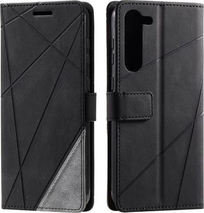 YPCd Portemonnee Hoesje Geschikt voor Samsung Galaxy S23 Plus – PU Leren Bookcase met Magnetische Sluiting – Pasjesvakken & ID-Venster – Standfunctie – Zwart