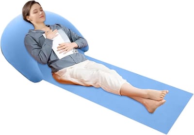Strandmat Met Kussen - Reis Stranddeken - Ontspanning Buiten - Opblaasbaar Neksteun - 178 x 76 cm - Lichtblauw