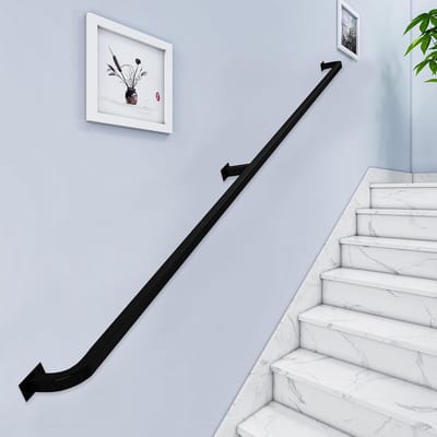 Metalen Trapleuning - Wandsteun Leuning - Veiligheid Binnen Buiten - Industriële Stijl - 180cm Lengte - Zwart