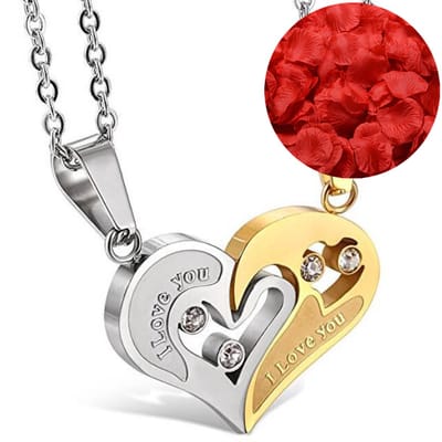 Hartjes Ketting Set + Rozenblaadjes = Valentijn Cadeautje voor Hem en Haar - Valentijnsdag voor Mannen Cadeau Kadootjes