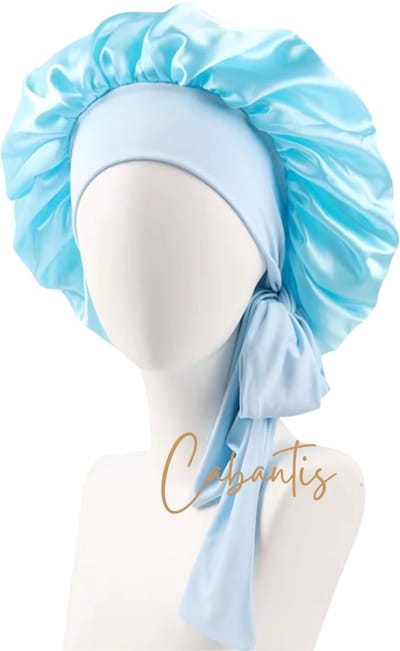 Cabantis® Verstelbaar Bonnet - Satijnen Slaapmuts Unisex – Frizz-vrije Nachtcap met Brede Elastische Band - Satijn Soft Blue